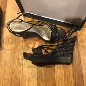 Lauren RL NAN Black Braided Napa Wedge